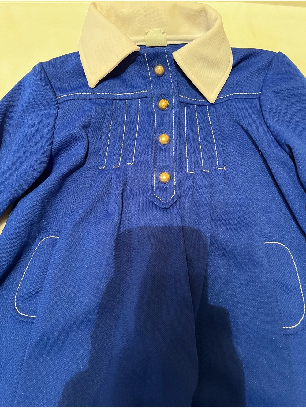Vintage Royal Blue Dress with White Collar and Gold Buttons - Picture 3 of 6